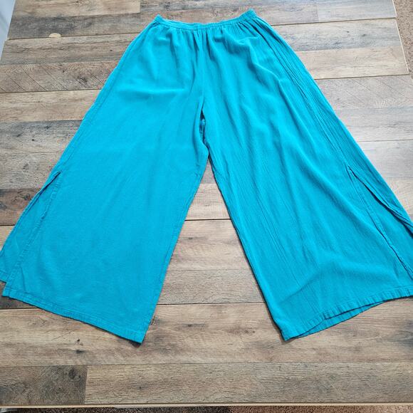 Jennifer McNeil Gauze Pants Wide Split leg Blue Pull On High Rise Crop Sz 1 S/M - Picture 1 of 14
